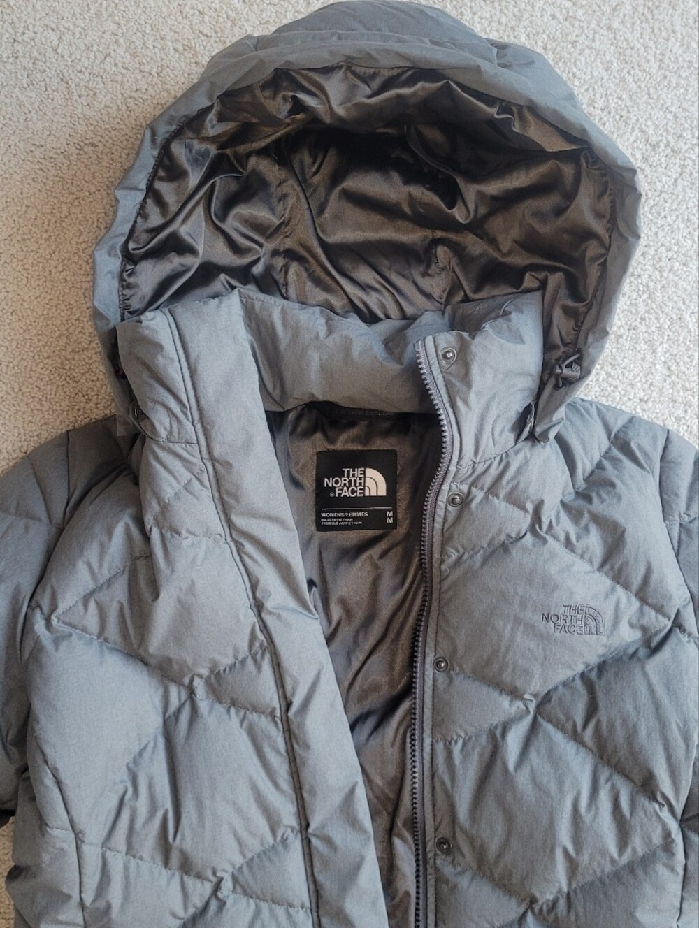The North Face Women’s Miss Metro 550 Down Parka Gray Long Hooded Puffer Coat M - Picture 5 of 11